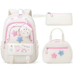 Backpack for Girls Kids School Bags Pink and White
